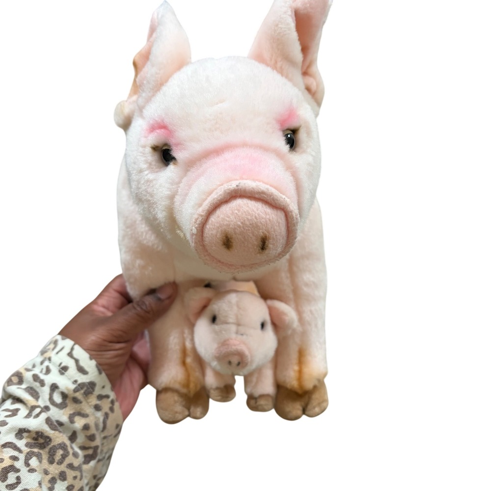 FAO Schwarz Mother and Baby Piglet Plush Set Pink Stuffed Animal‎ Toys R Us 2014
